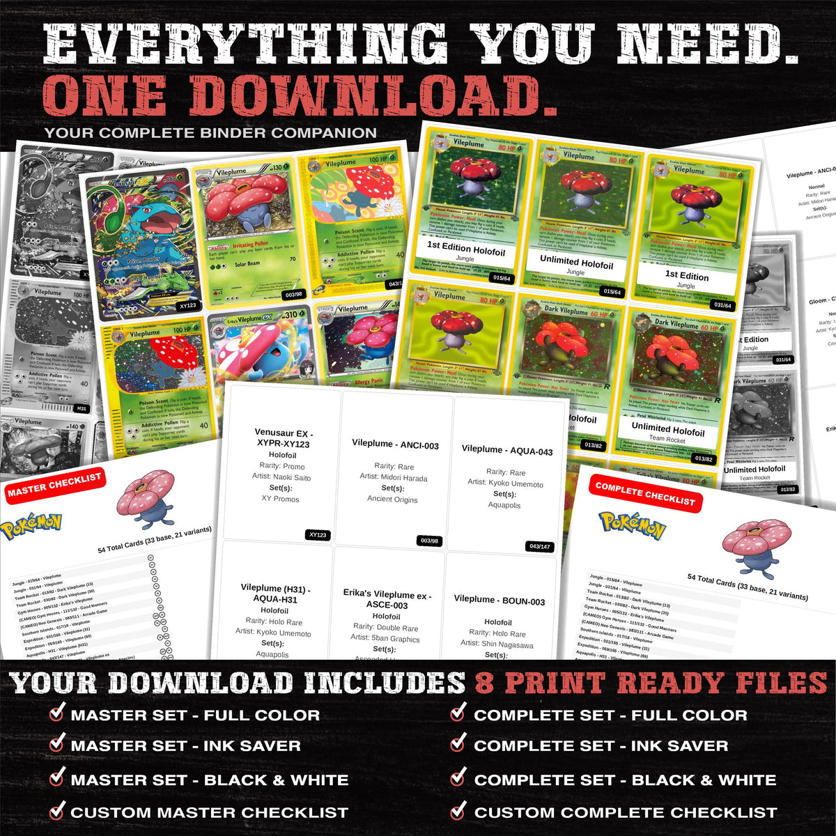 Everything included in the Vileplume master set download - 8 PDF files