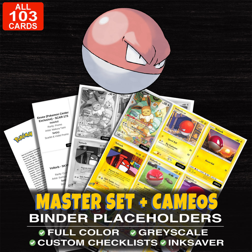 Every Voltorb Pokemon card ever made - master set binder placeholders with Voltorb (Shiny)