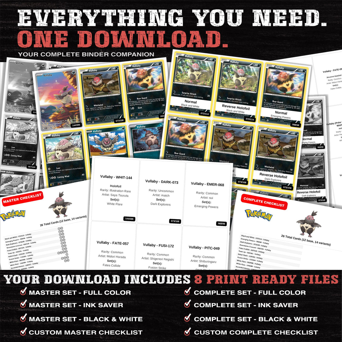 Everything included in the Vullaby master set download - 8 PDF files