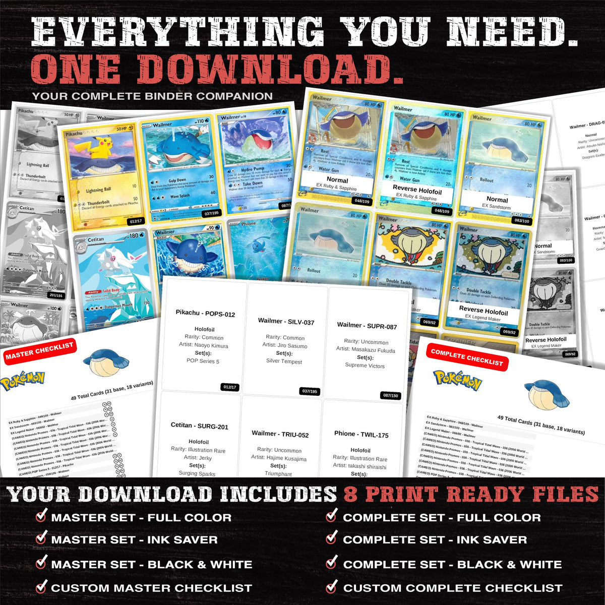 Everything included in the Wailmer master set download - 8 PDF files