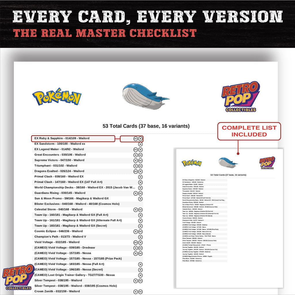 Wailord master set checklist PDF preview - every card listed