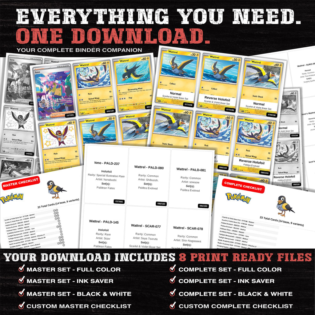 Everything included in the Wattrel master set download - 8 PDF files
