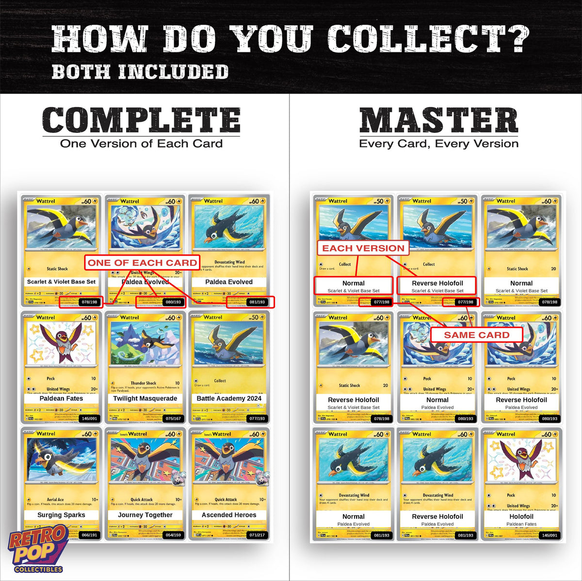 Complete Set vs Master Set versions of the Wattrel binder placeholders