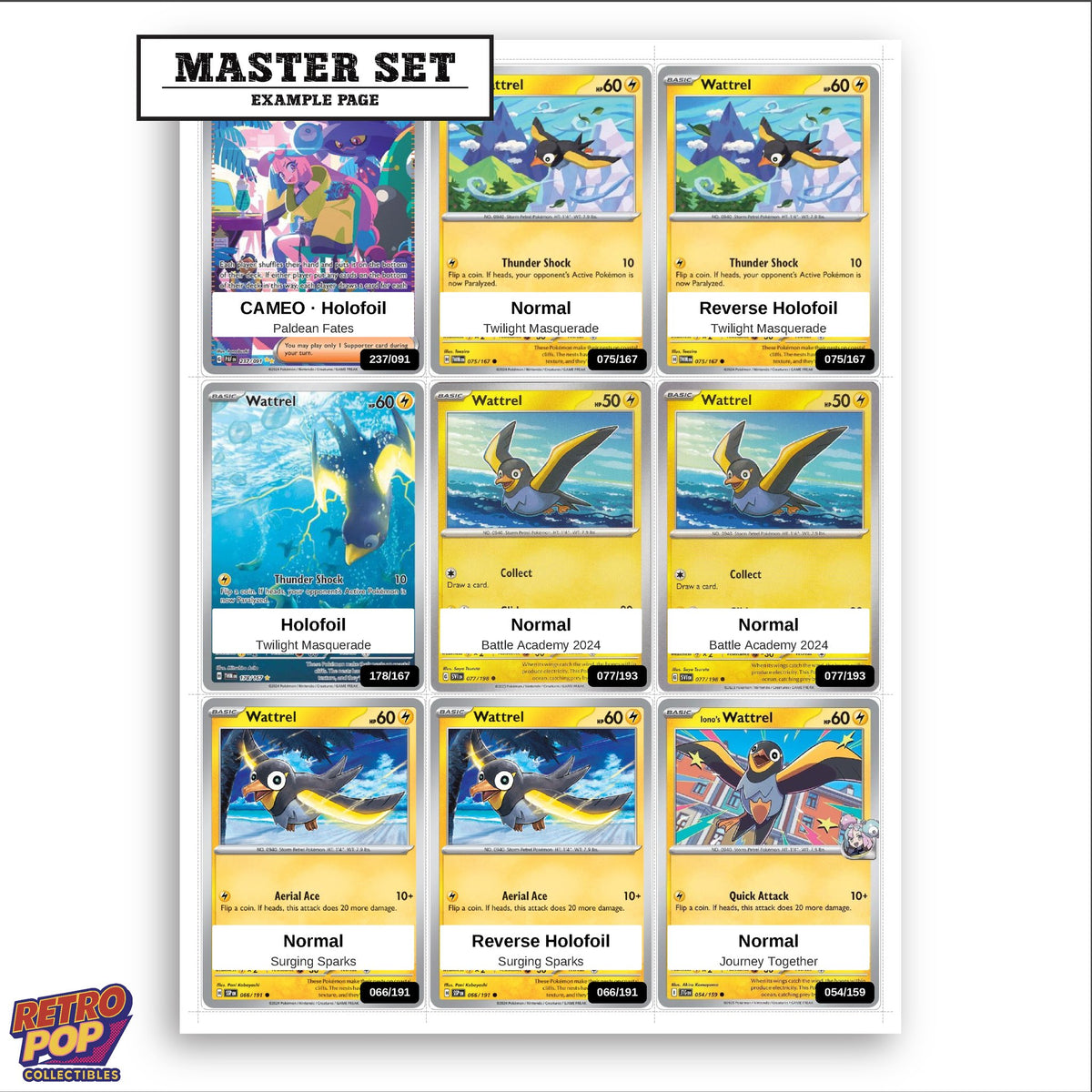 Printed Wattrel Pokemon placeholders in binder - real photo 3