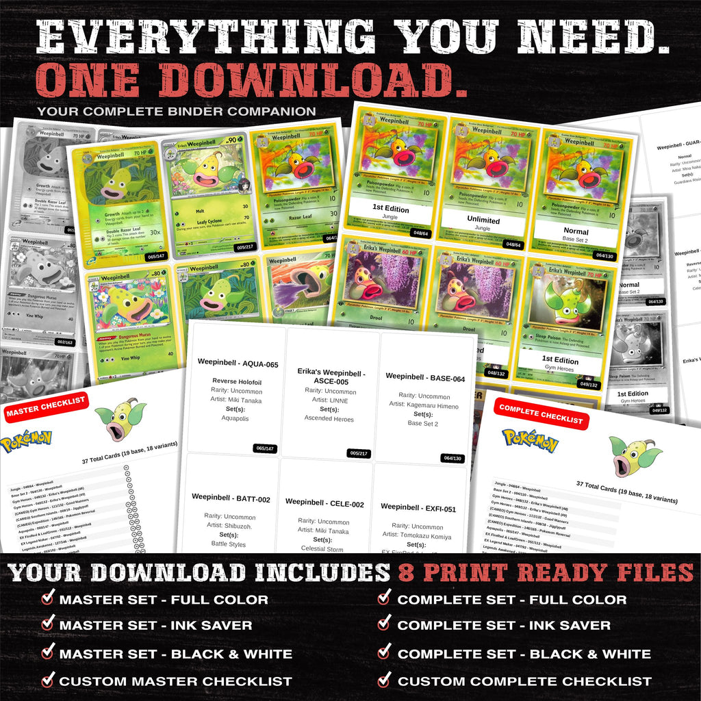 Everything included in the Weepinbell master set download - 8 PDF files