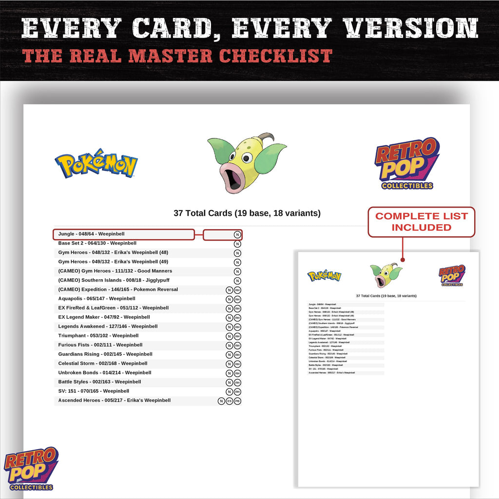 Weepinbell master set checklist PDF preview - every card listed
