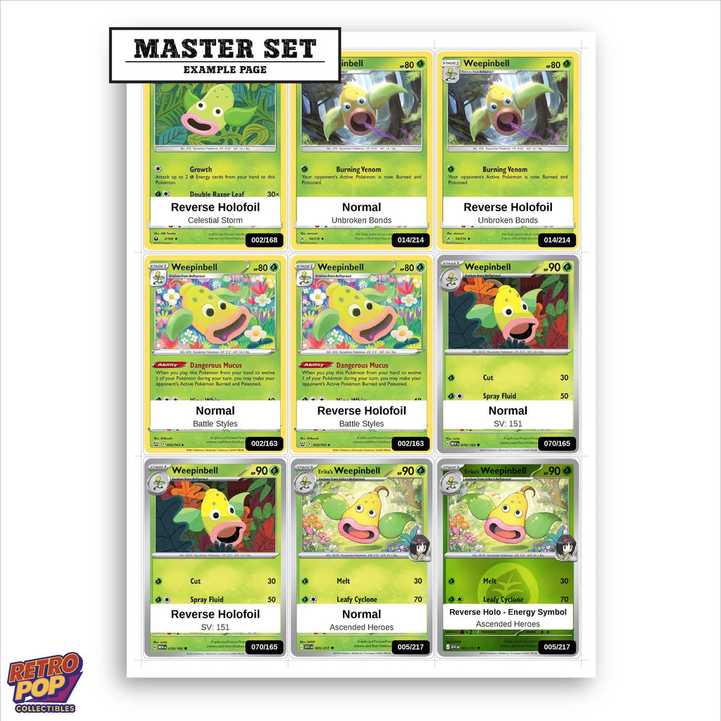 Printed Weepinbell Pokemon placeholders in binder - real photo 1