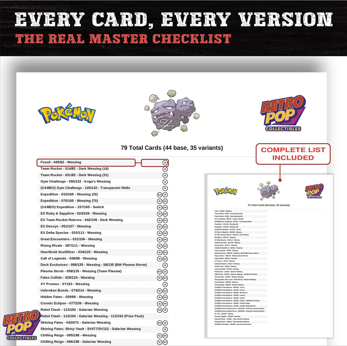 Weezing master set checklist PDF preview - every card listed