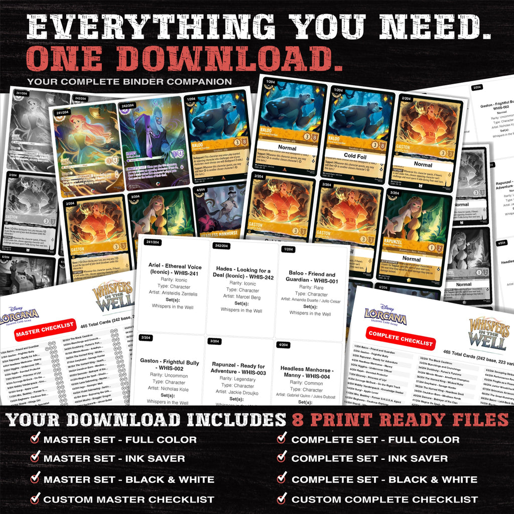 Everything included in the Whispers in the Well Lorcana placeholder download - 8 PDF files