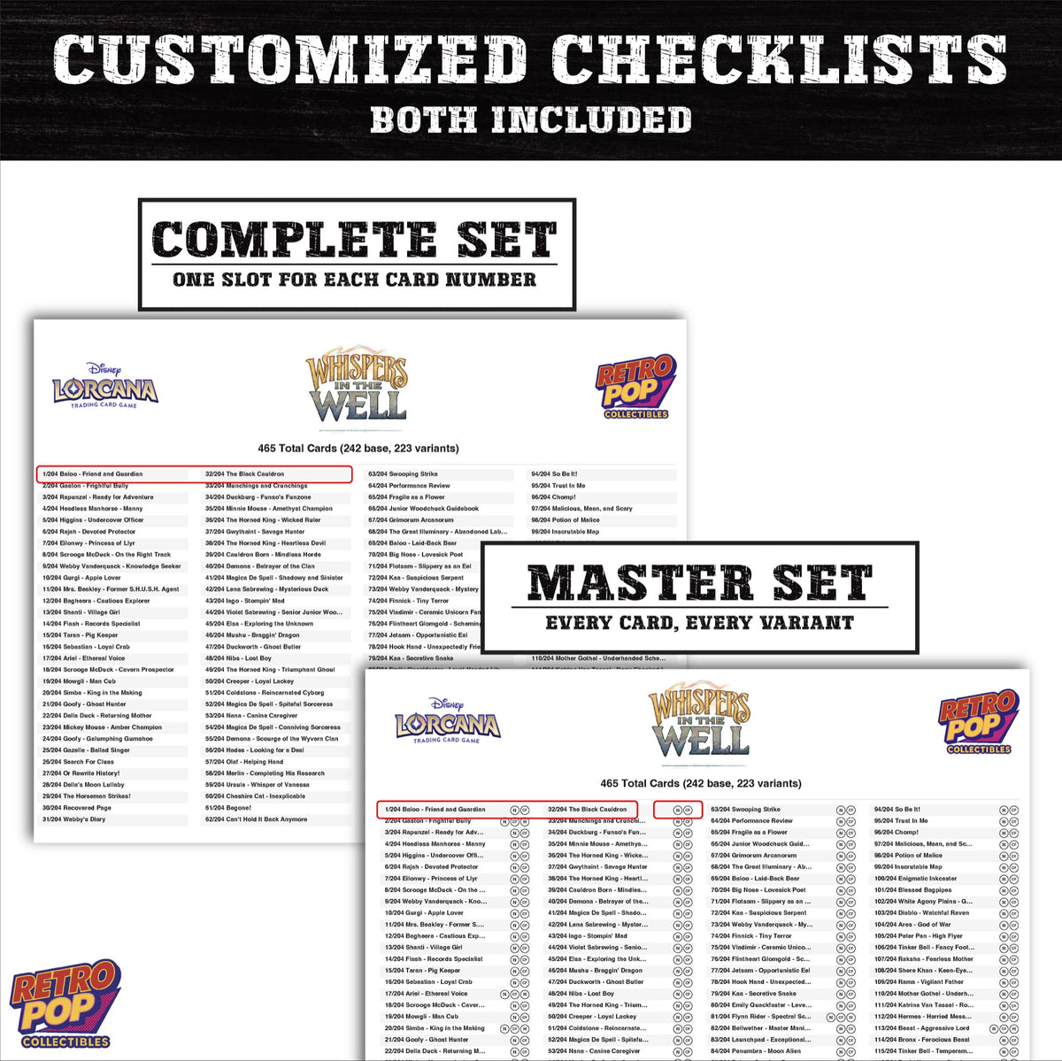 Whispers in the Well Disney Lorcana card checklist PDF preview