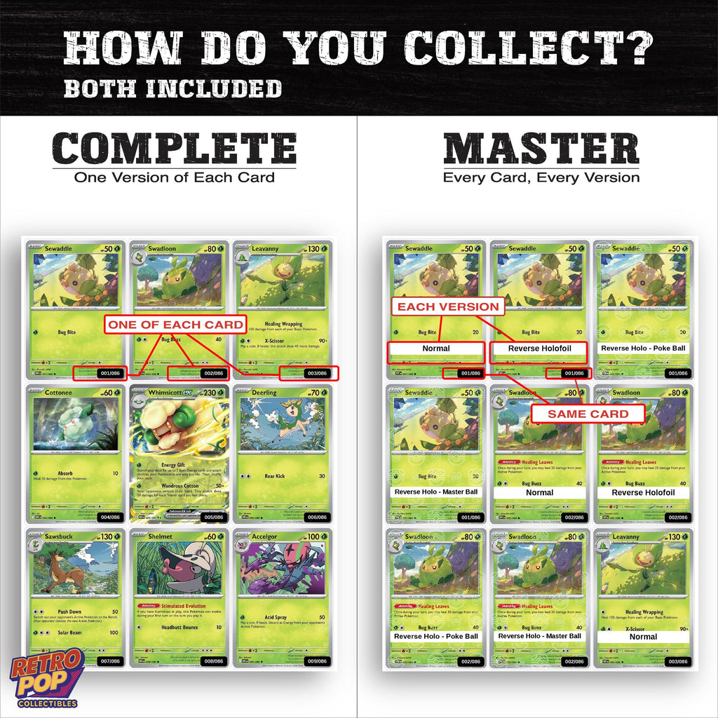 Complete Set vs Master Set versions of White Flare binder placeholders