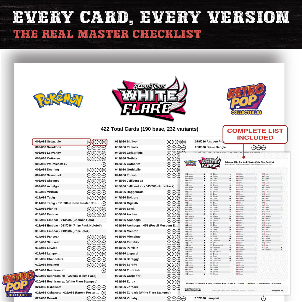White Flare Pokemon card checklist PDF preview