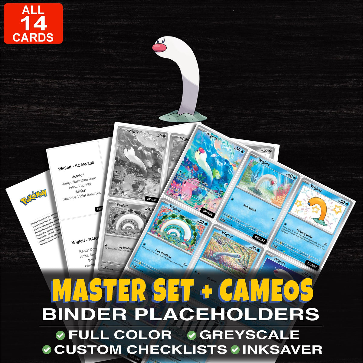 Every Wiglett Pokemon card ever made - master set binder placeholders with Wiglett