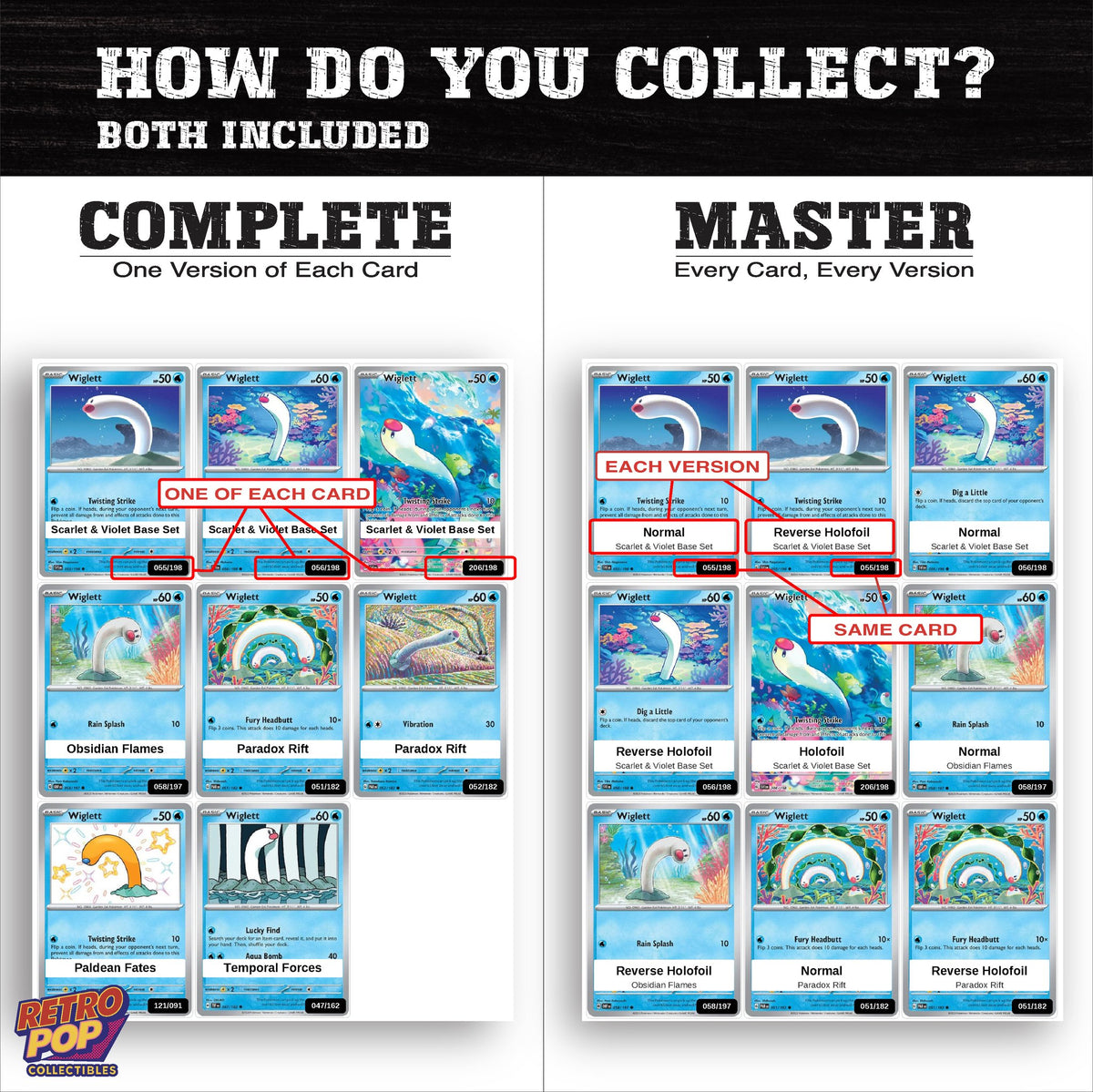 Complete Set vs Master Set versions of the Wiglett binder placeholders