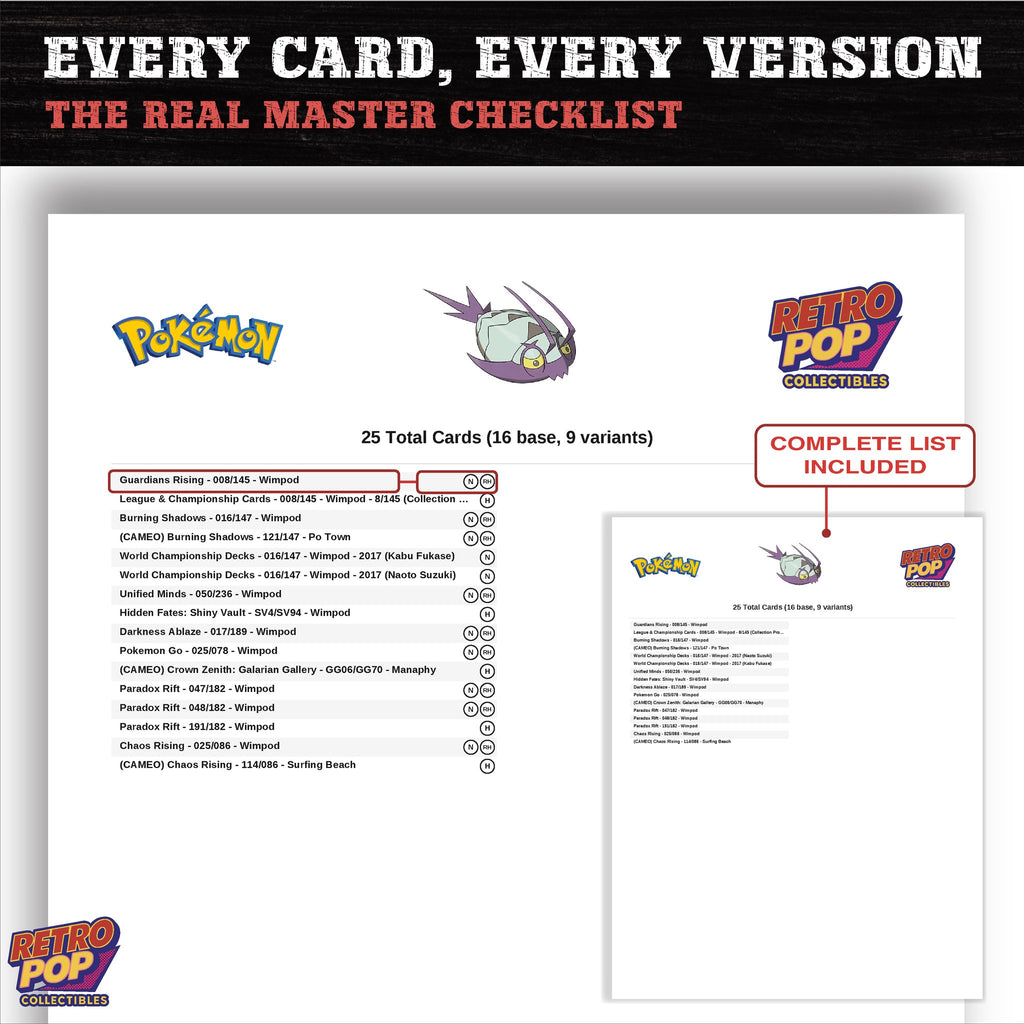 Wimpod master set checklist PDF preview - every card listed