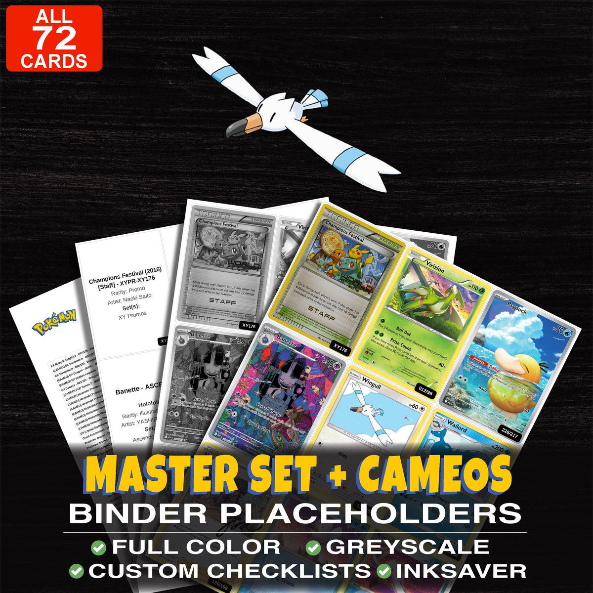 Every Wingull Pokemon card ever made - master set binder placeholders with Wingull