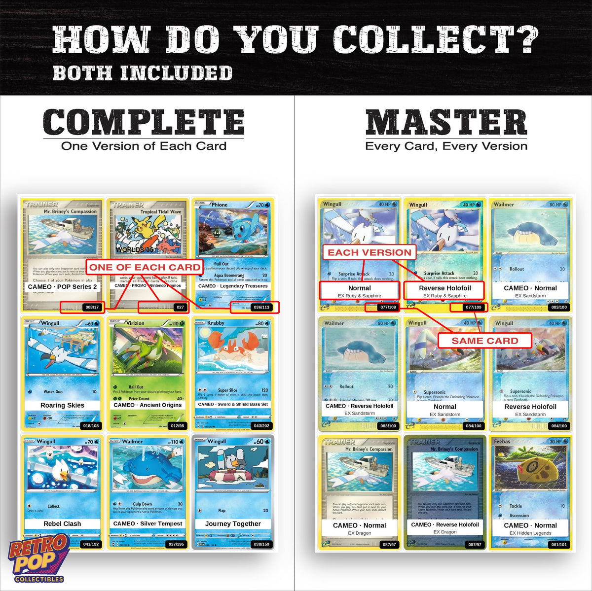 Complete Set vs Master Set versions of the Wingull binder placeholders