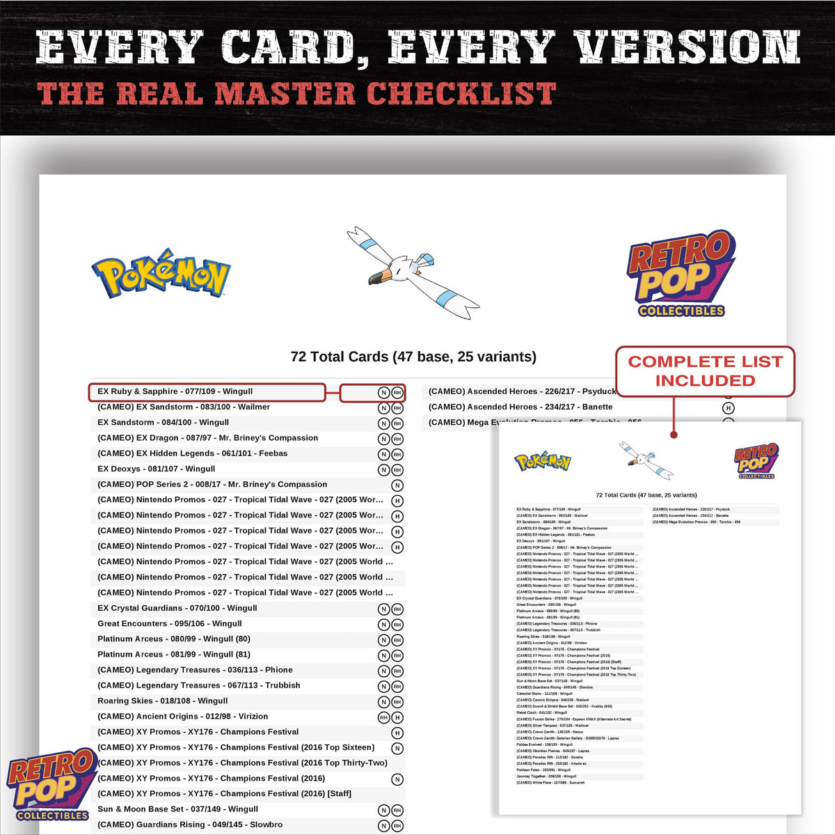 Wingull master set checklist PDF preview - every card listed