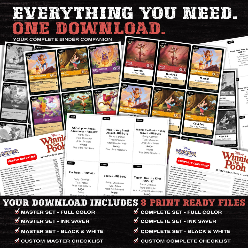 Everything included in the Winnie the Pooh Lorcana placeholder download - 8 PDF files