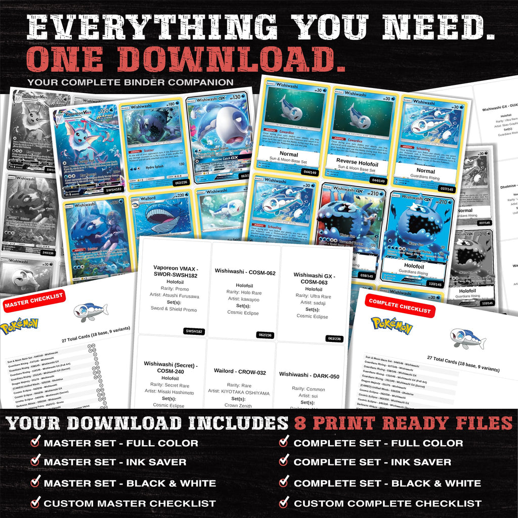 Everything included in the Wishiwashi master set download - 8 PDF files