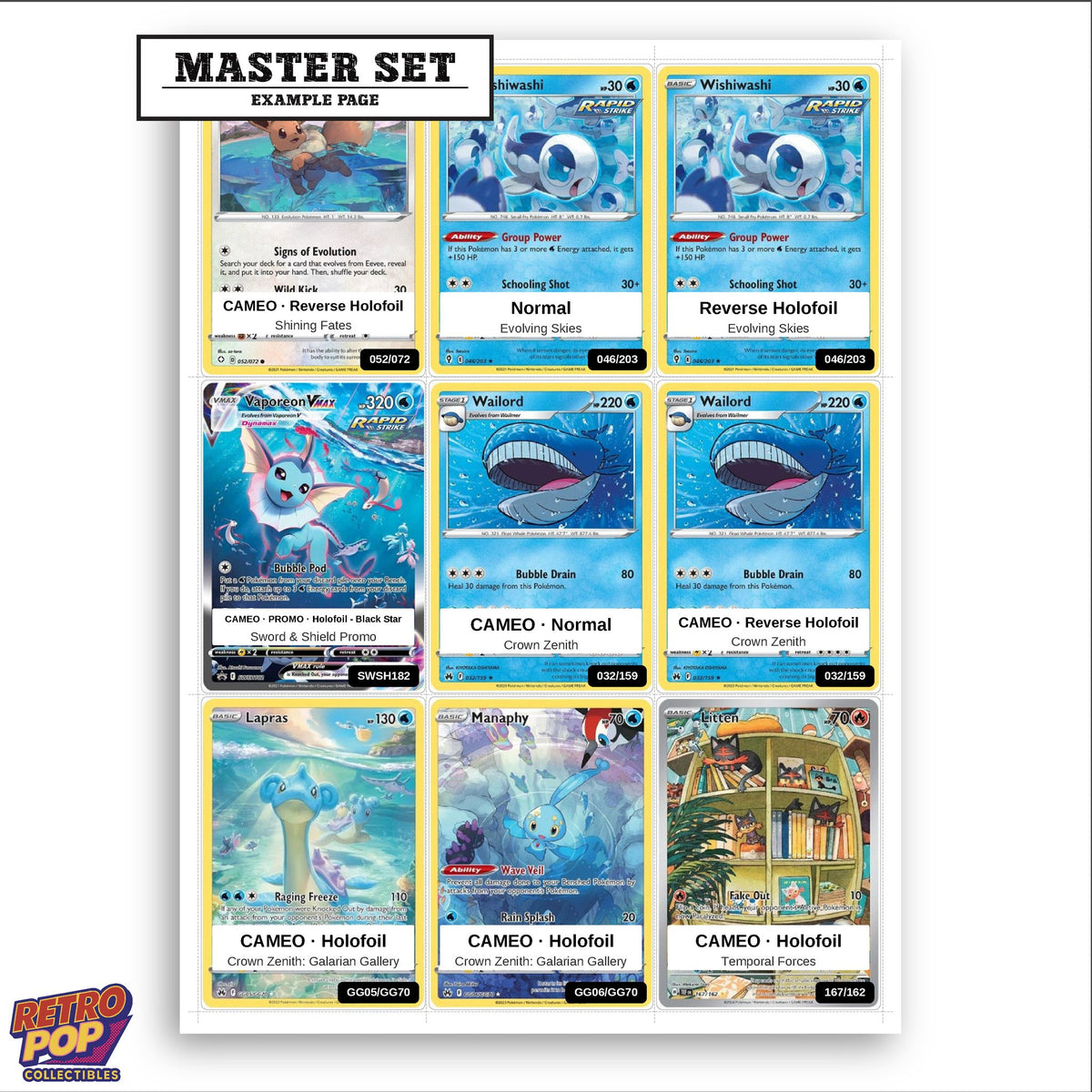 Printed Wishiwashi Pokemon placeholders in binder - real photo 3