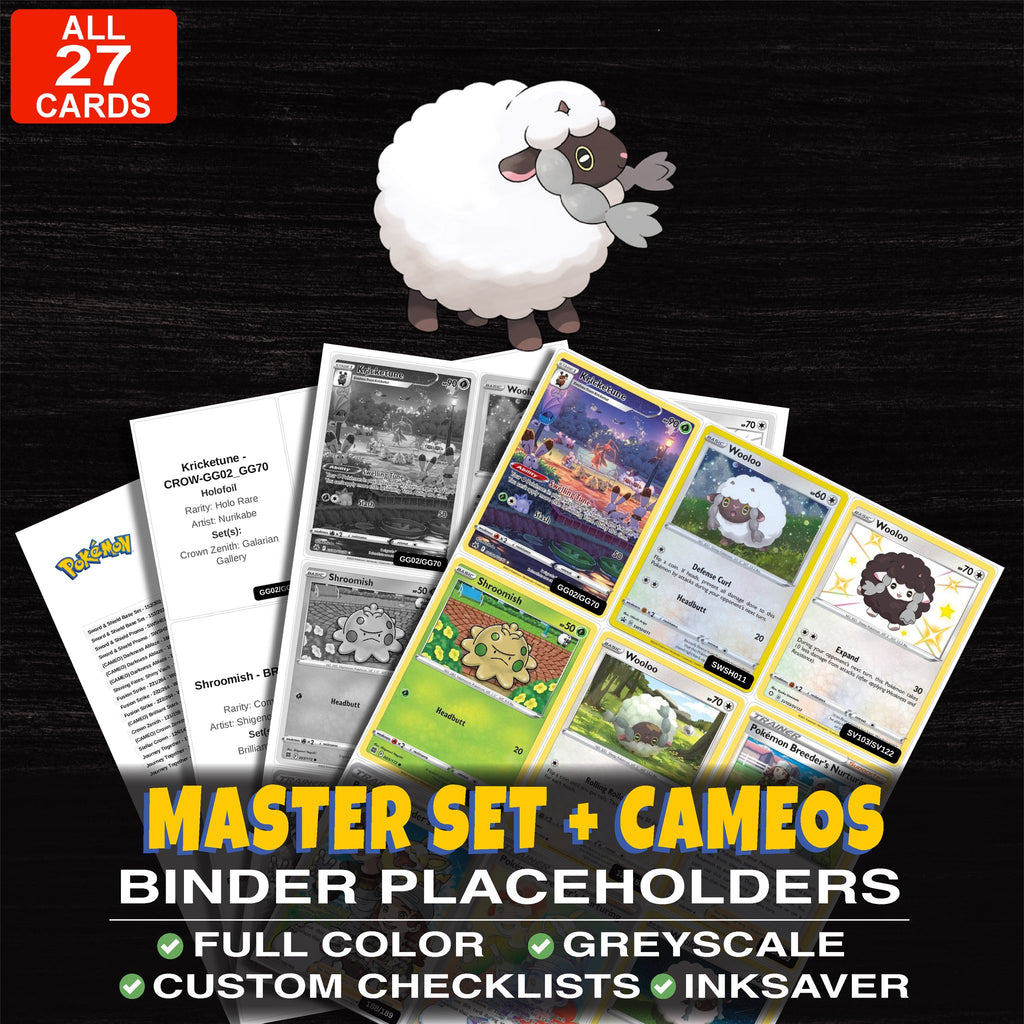 Every Wooloo Pokemon card ever made - master set binder placeholders with Hop's Wooloo