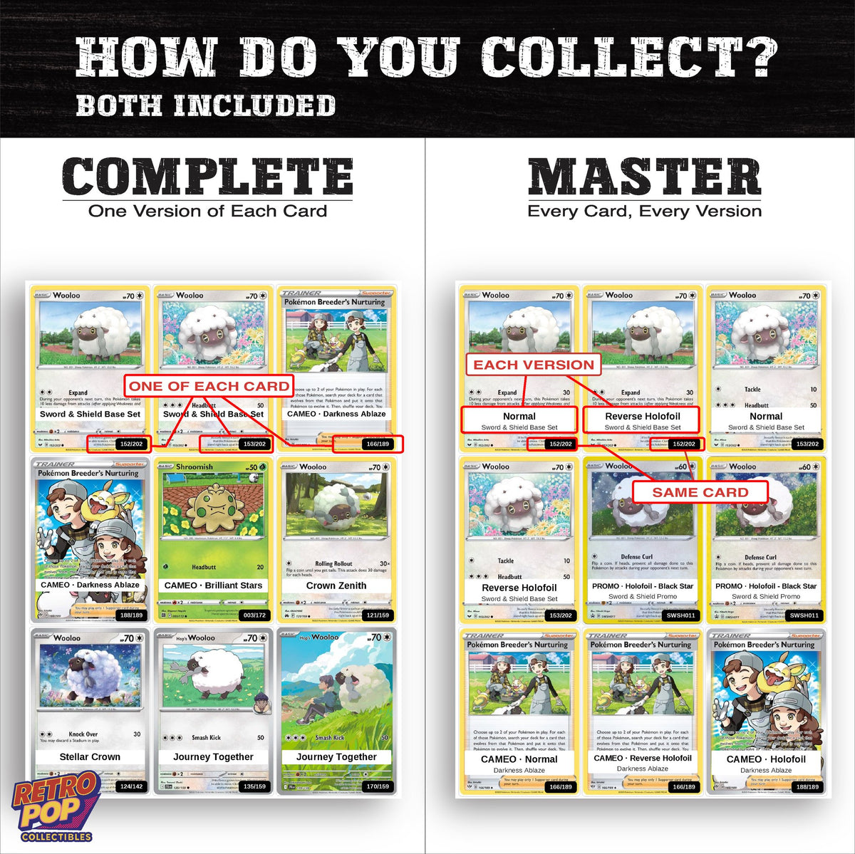 Complete Set vs Master Set versions of the Wooloo binder placeholders