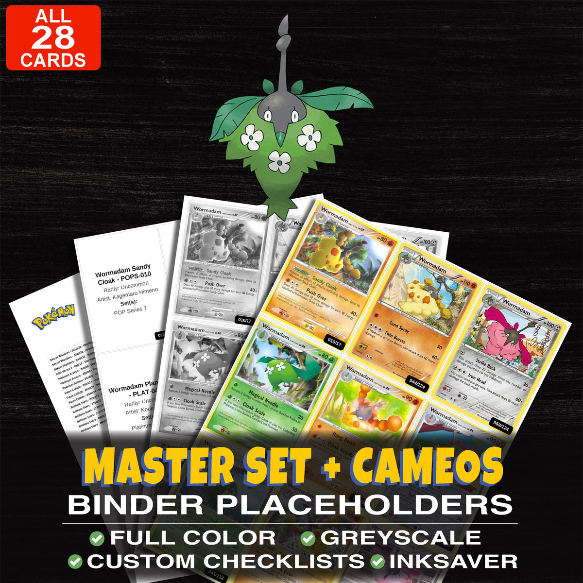 Every Wormadam Pokemon card ever made - master set binder placeholders with Wormadam Sandy Cloak