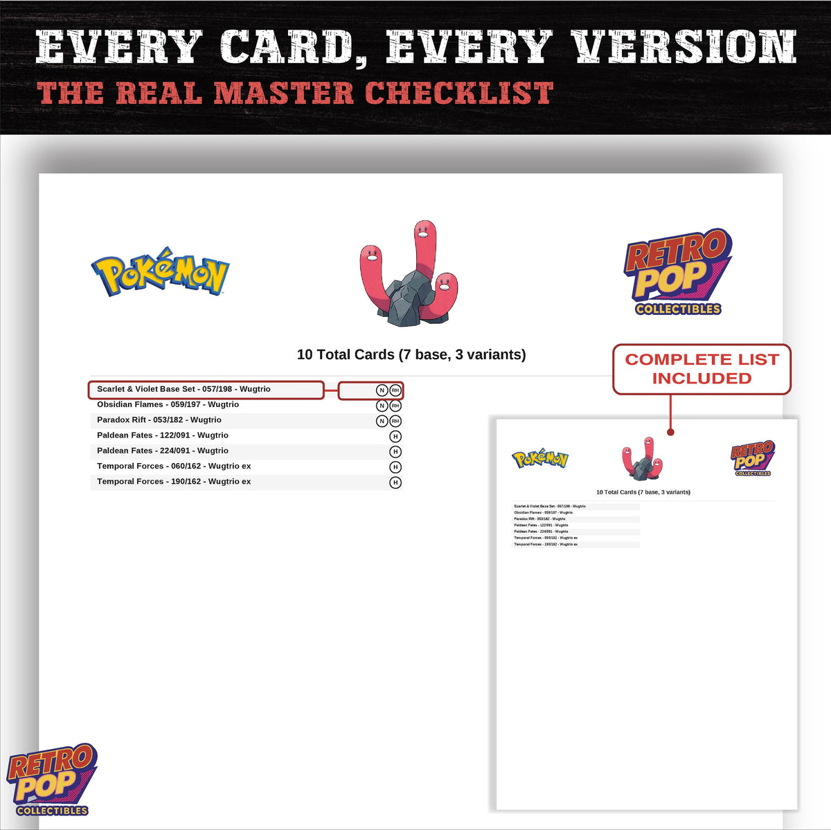 Wugtrio master set checklist PDF preview - every card listed