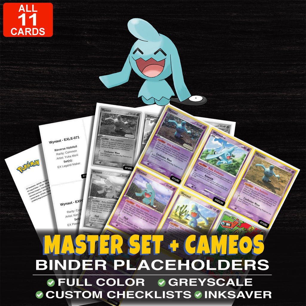 Every Wynaut Pokemon card ever made - master set binder placeholders with Wynaut