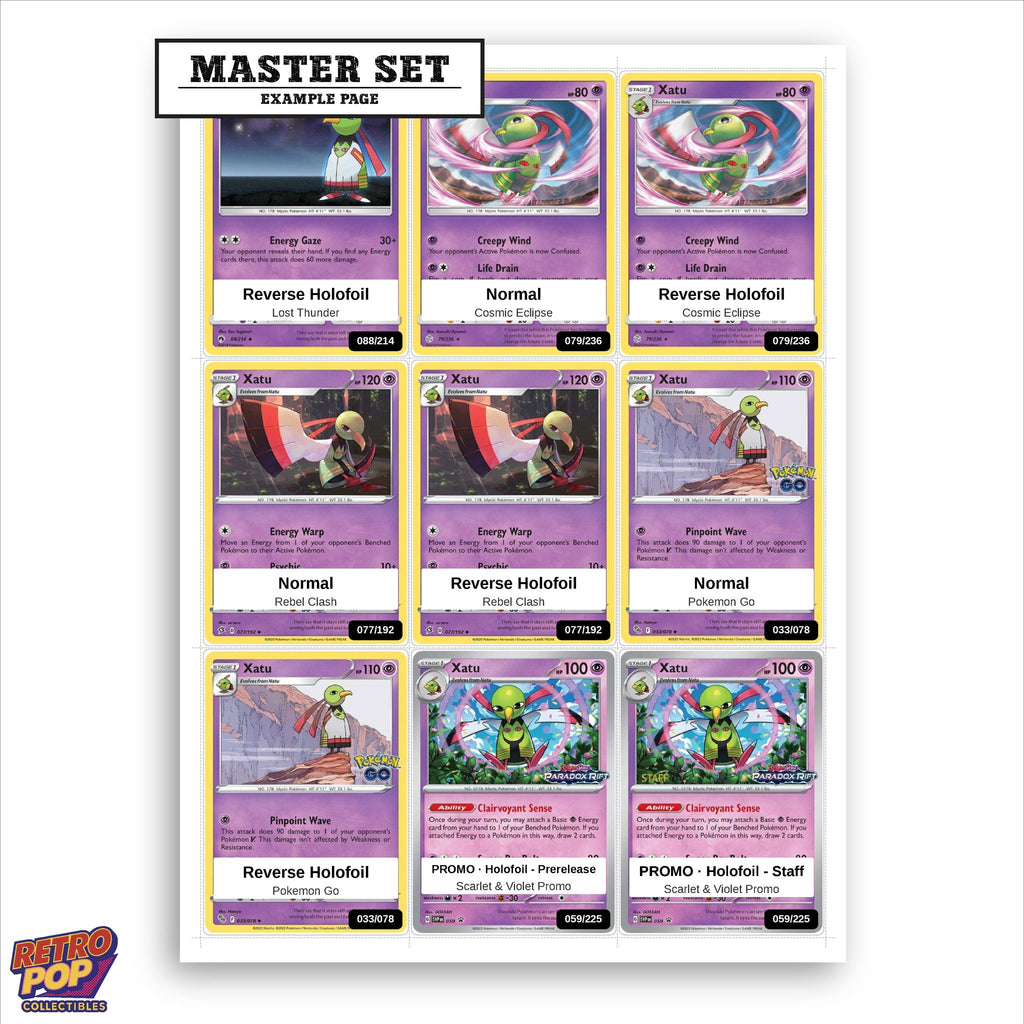 Printed Xatu Pokemon placeholders in binder - real photo 1