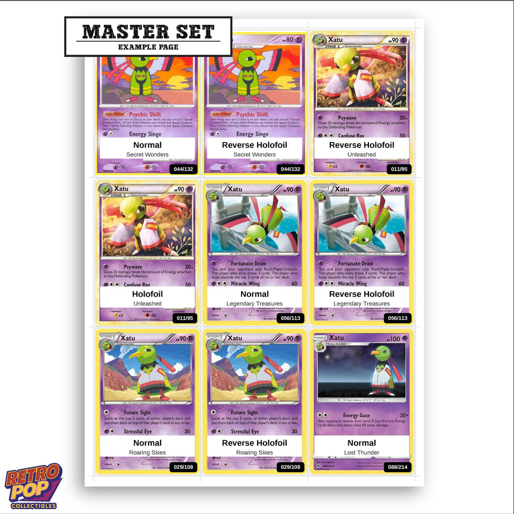 Printed Xatu Pokemon placeholders in binder - real photo 3