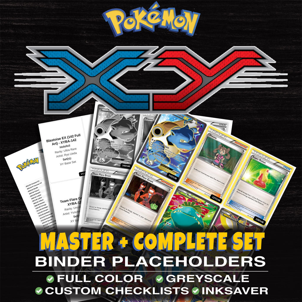 XY Base Set Pokemon binder placeholders printable PDF - includes Blastoise EX (142 Full Art)