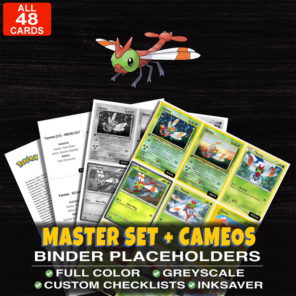 Every Yanma Pokemon card ever made - master set binder placeholders with Yanma (17)