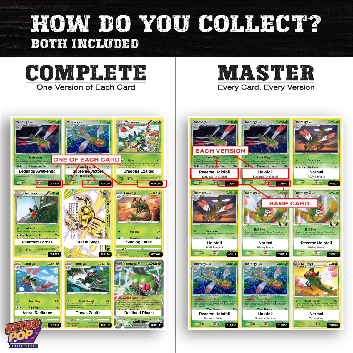 Complete Set vs Master Set versions of the Yanmega binder placeholders
