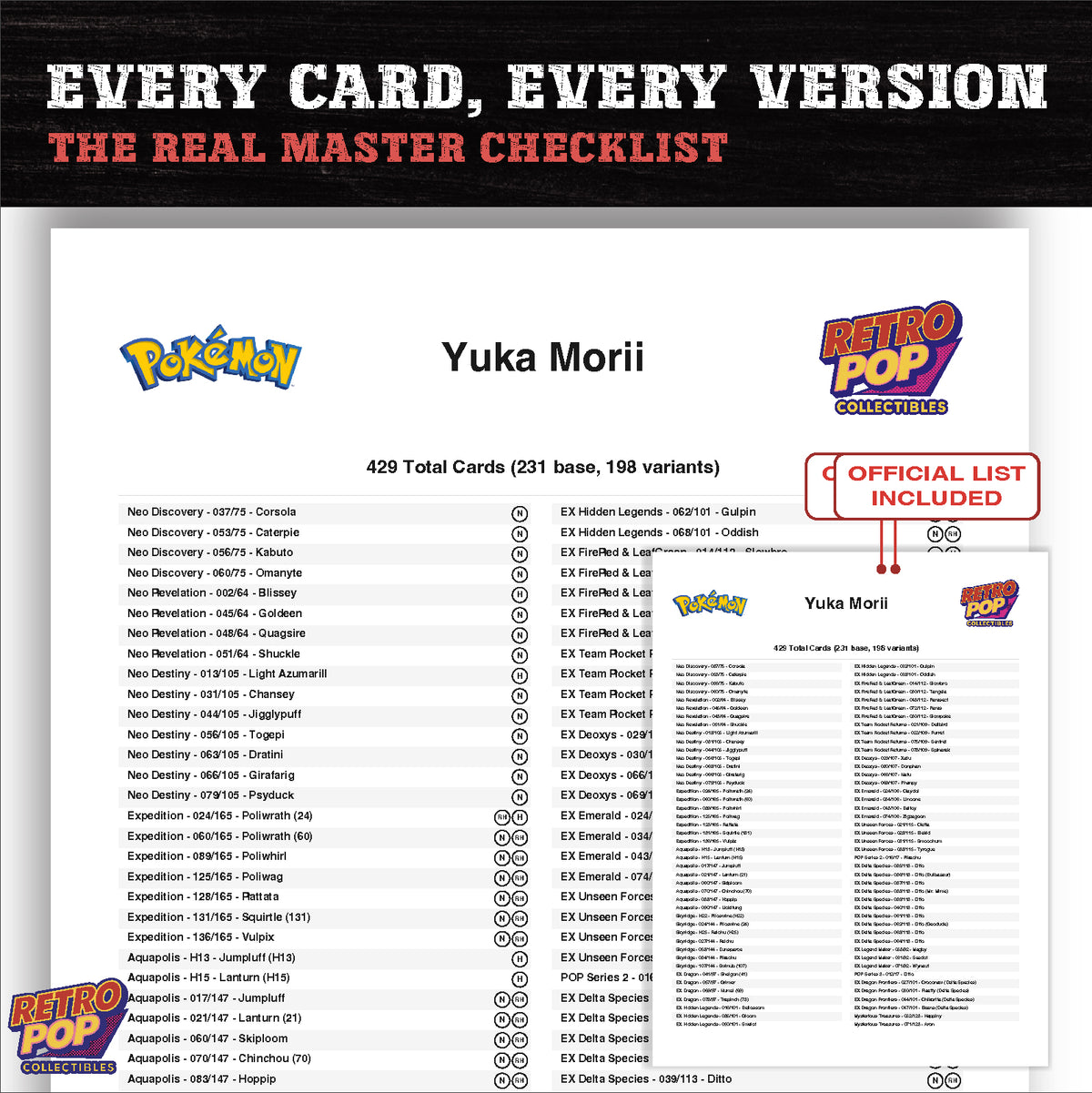 Yuka Morii master set checklist PDF preview - every card listed