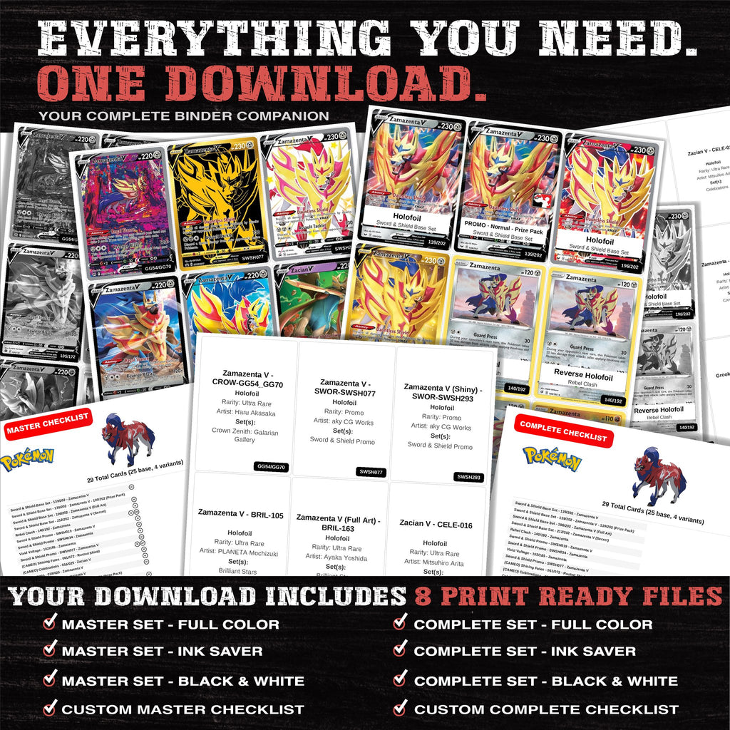 Everything included in the Zamazenta master set download - 8 PDF files