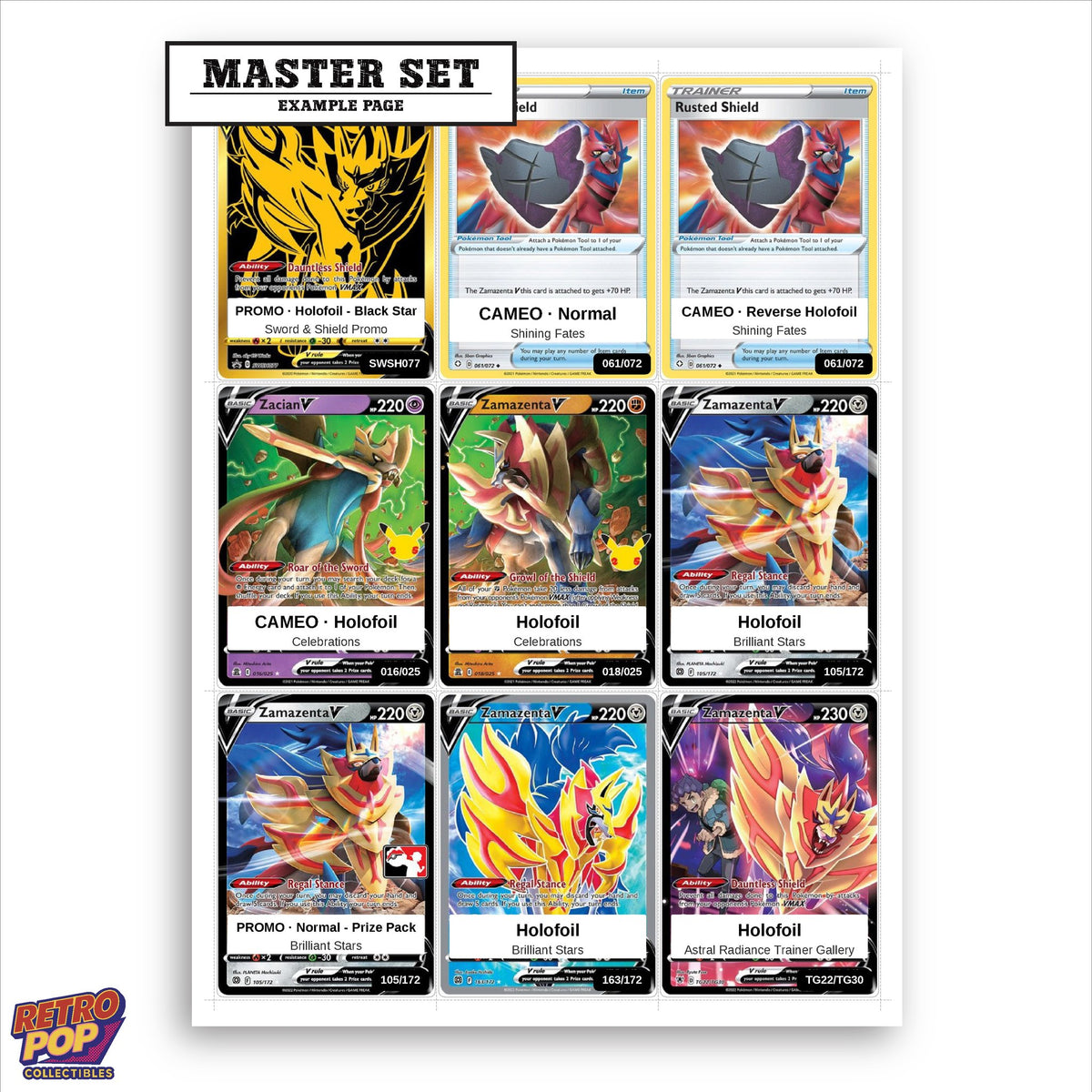 Printed Zamazenta Pokemon placeholders in binder - real photo 1