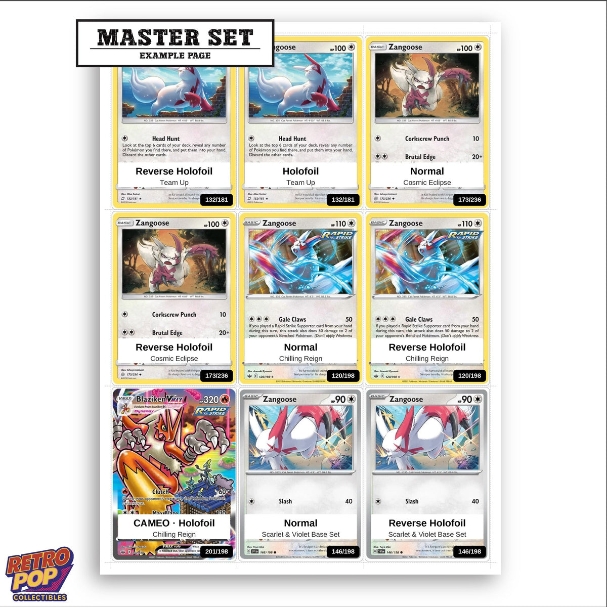 Printed Zangoose Pokemon placeholders in binder - real photo 3