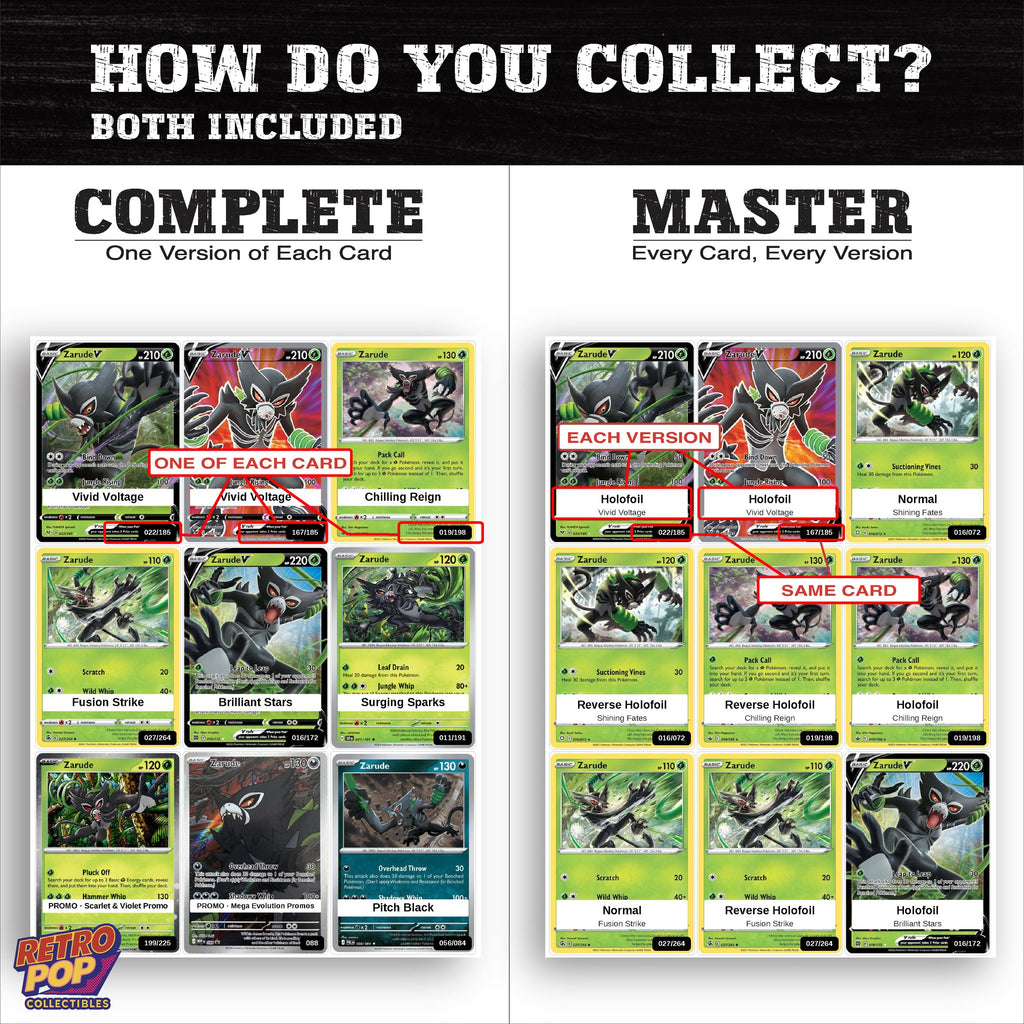 Complete Set vs Master Set versions of the Zarude binder placeholders