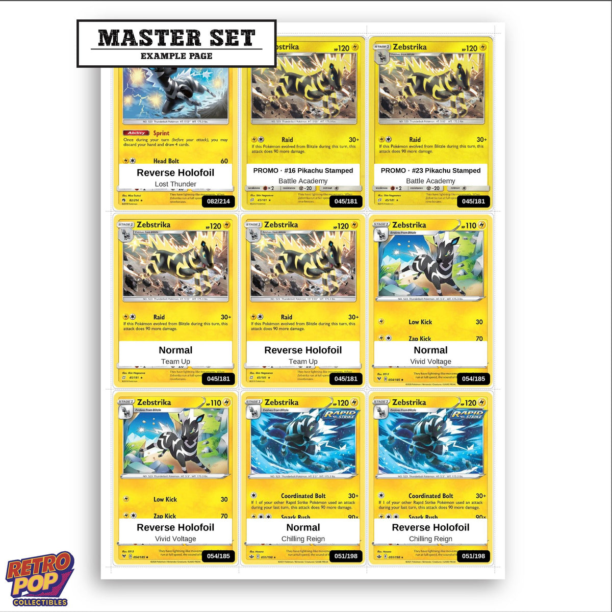 Printed Zebstrika Pokemon placeholders in binder - real photo 3