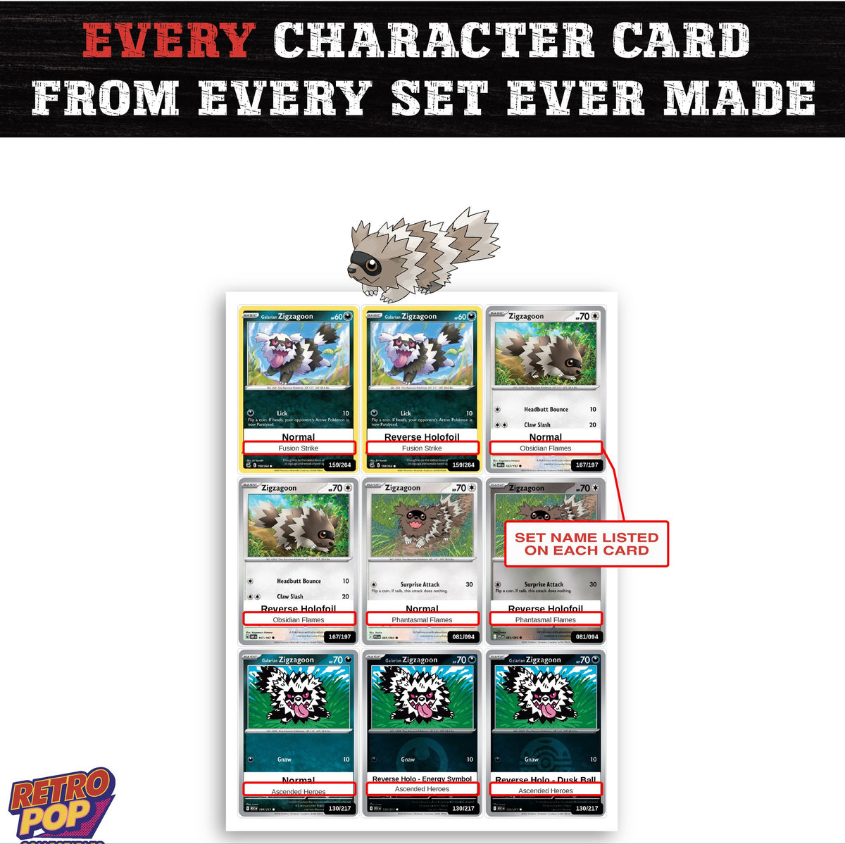 Zigzagoon card collection preview - every set Zigzagoon appears in
